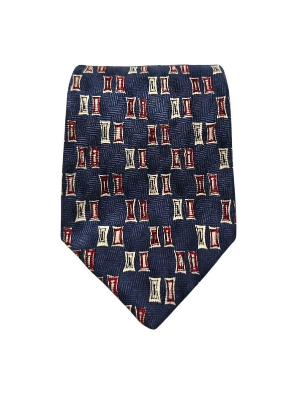 Enzo Felini Blue Geometric Silk Handmade Tie